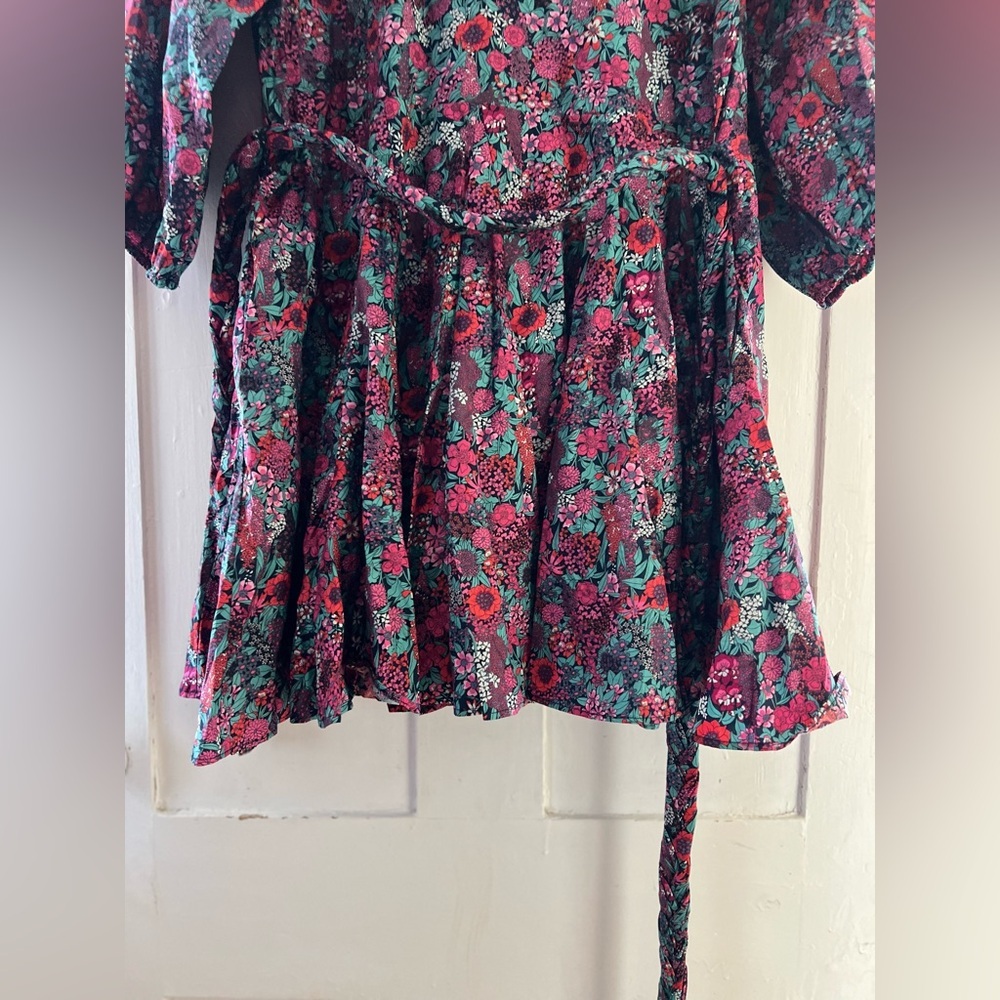 Evereve Floral Mini Dress in Purple, Pink and Teal w/ Braided Belt - Picture 5 of 10